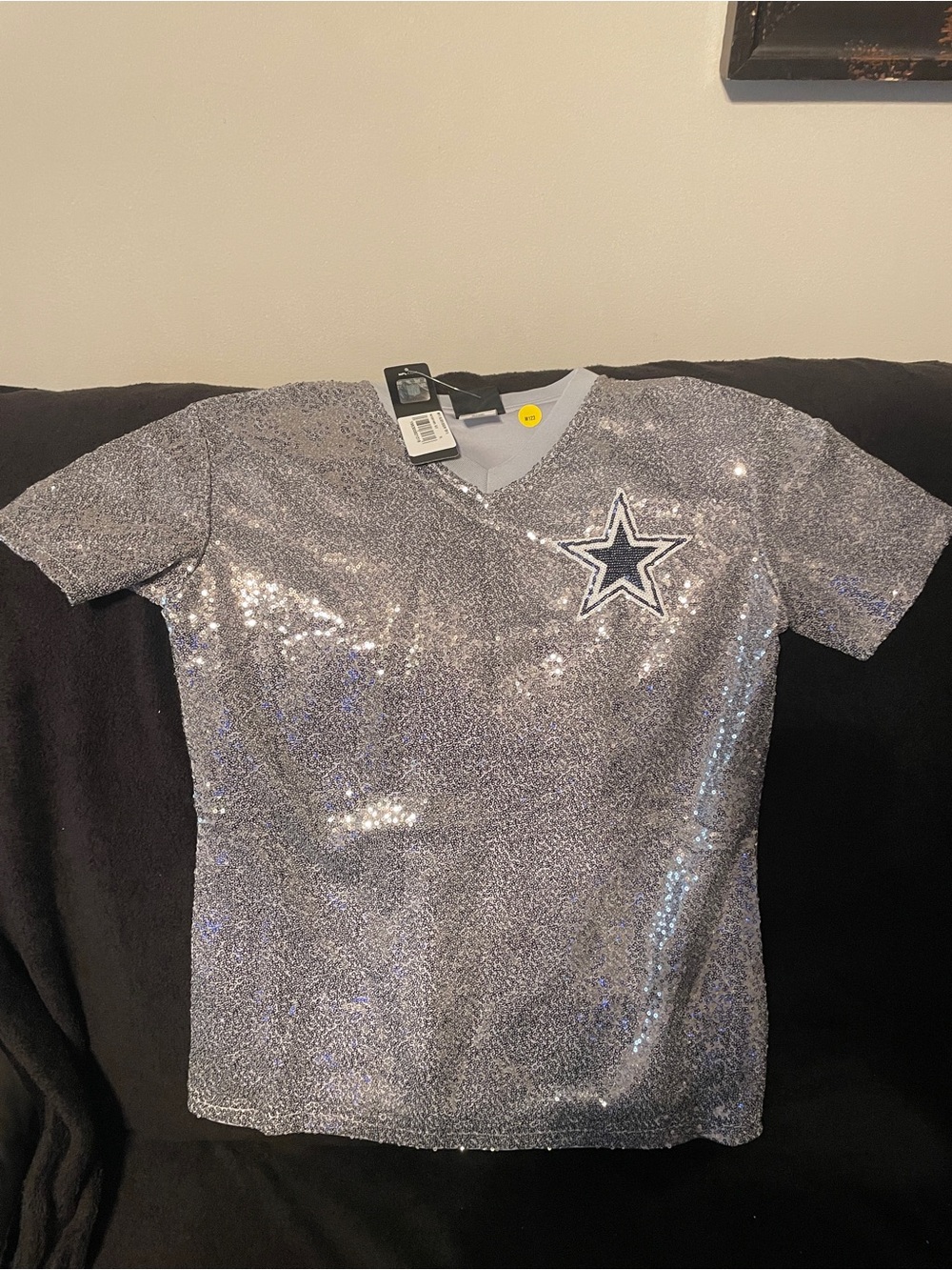 NFL Girls' Silver Sequin V-Neck Tee with Star Logo